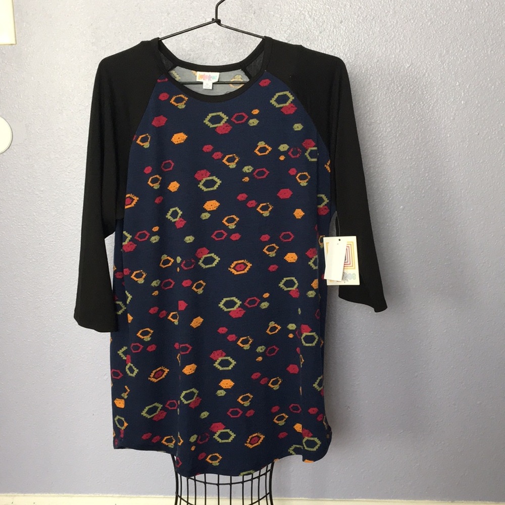 NWT XL LuLaRoe Randy Baseball Tee Black Sleeves